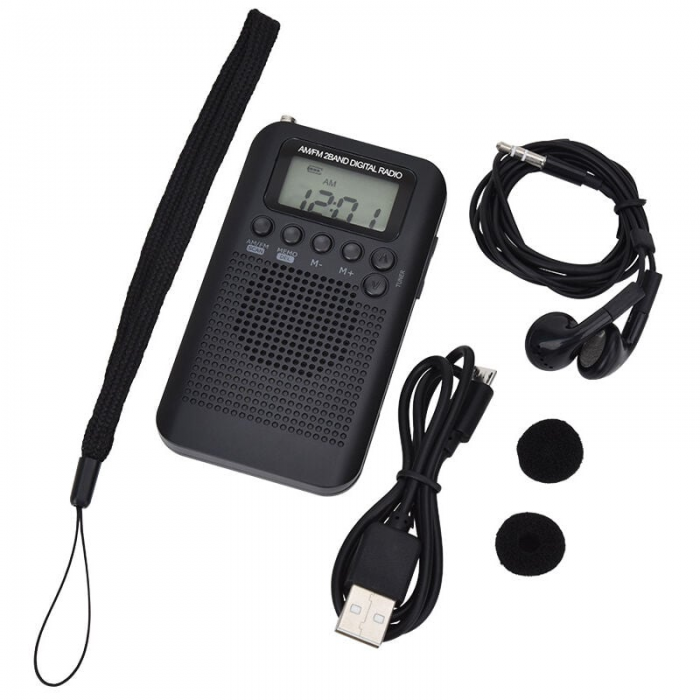 Przenośne mini radio kieszonkowe z głośnikiem FM/AM, cyfrowy odbiornik stereo DSP z budzikiem i timerem do użytku domowego i na zewnątrz, radio osobis