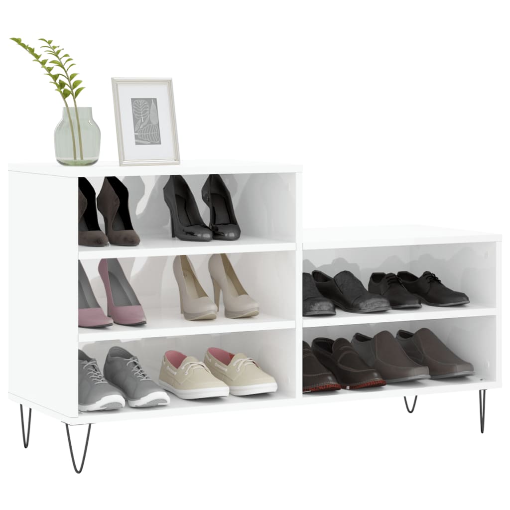 Armoire à chaussure Blanc brillant 102x36x60 cm Bois ingénierie - 3