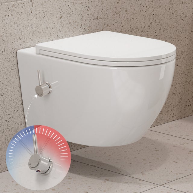 WC de douche avec buse intégrée, WC suspendu sans bord, WC avec fonction bidet, WC Taharet avec nano-revêtement, douche WC avec robinet HOROW