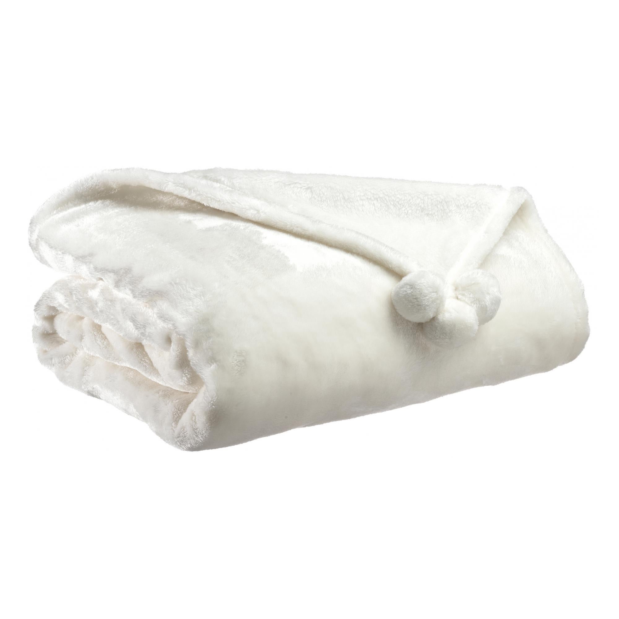 Manta tender pompons nieve 130 x 170 cm nieve 130 x 170 cm vivaraise