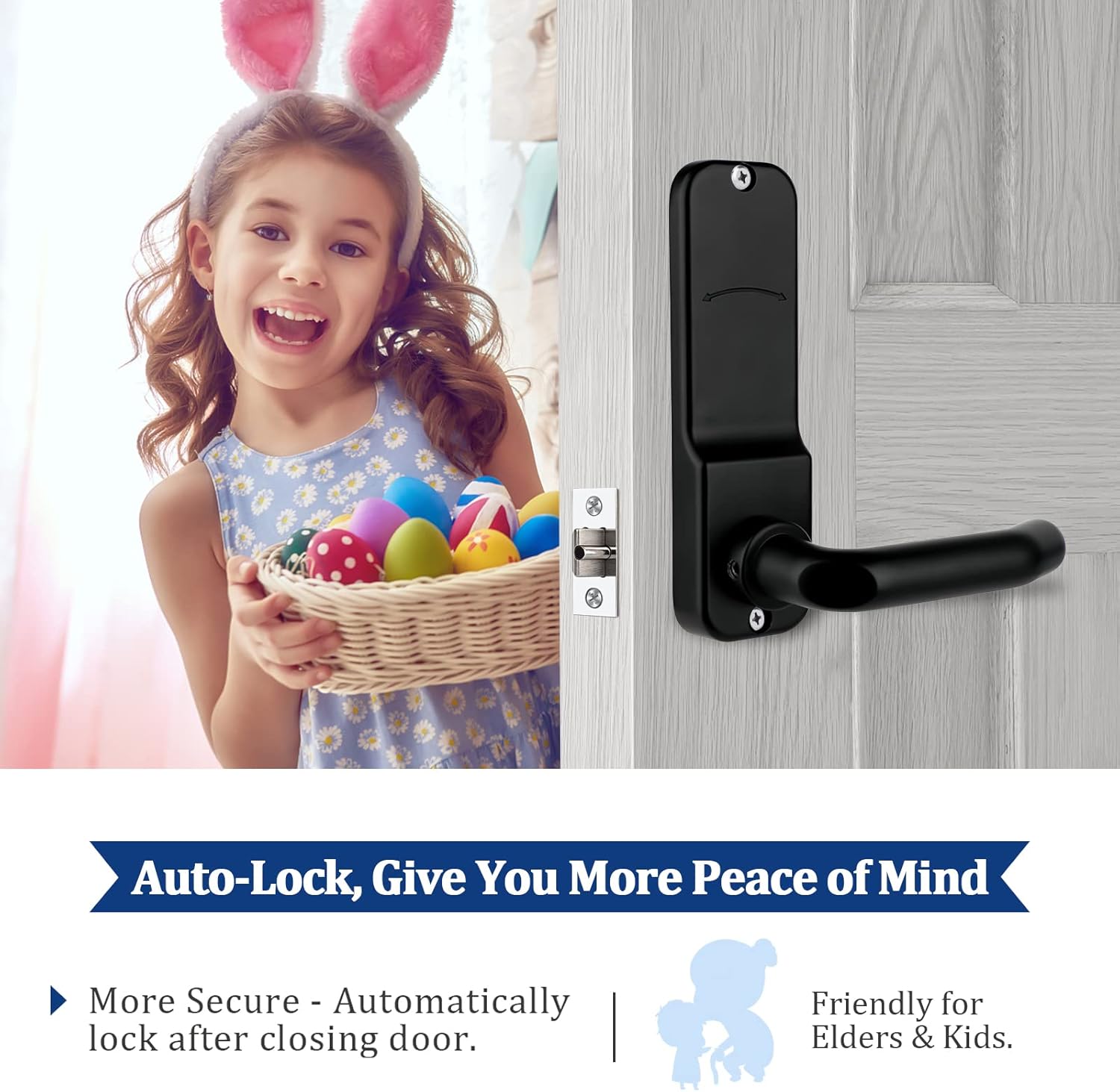 (nero) Serratura meccanica senza chiave con pomello della porta con tastierino, tastiere impermeabili con maniglia, serratura digitale per porta in - 3