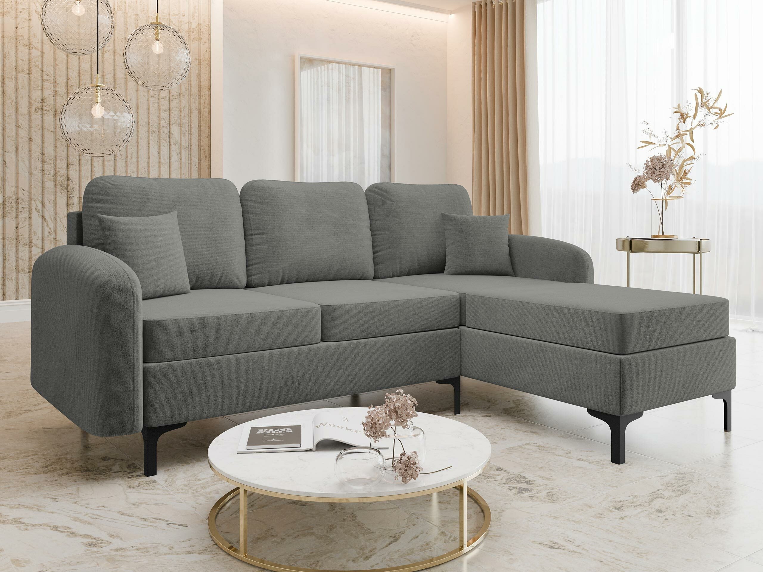 Canapé d'angle Torlua 103, Gris foncé, Disponible, 225x172x96cm - 2