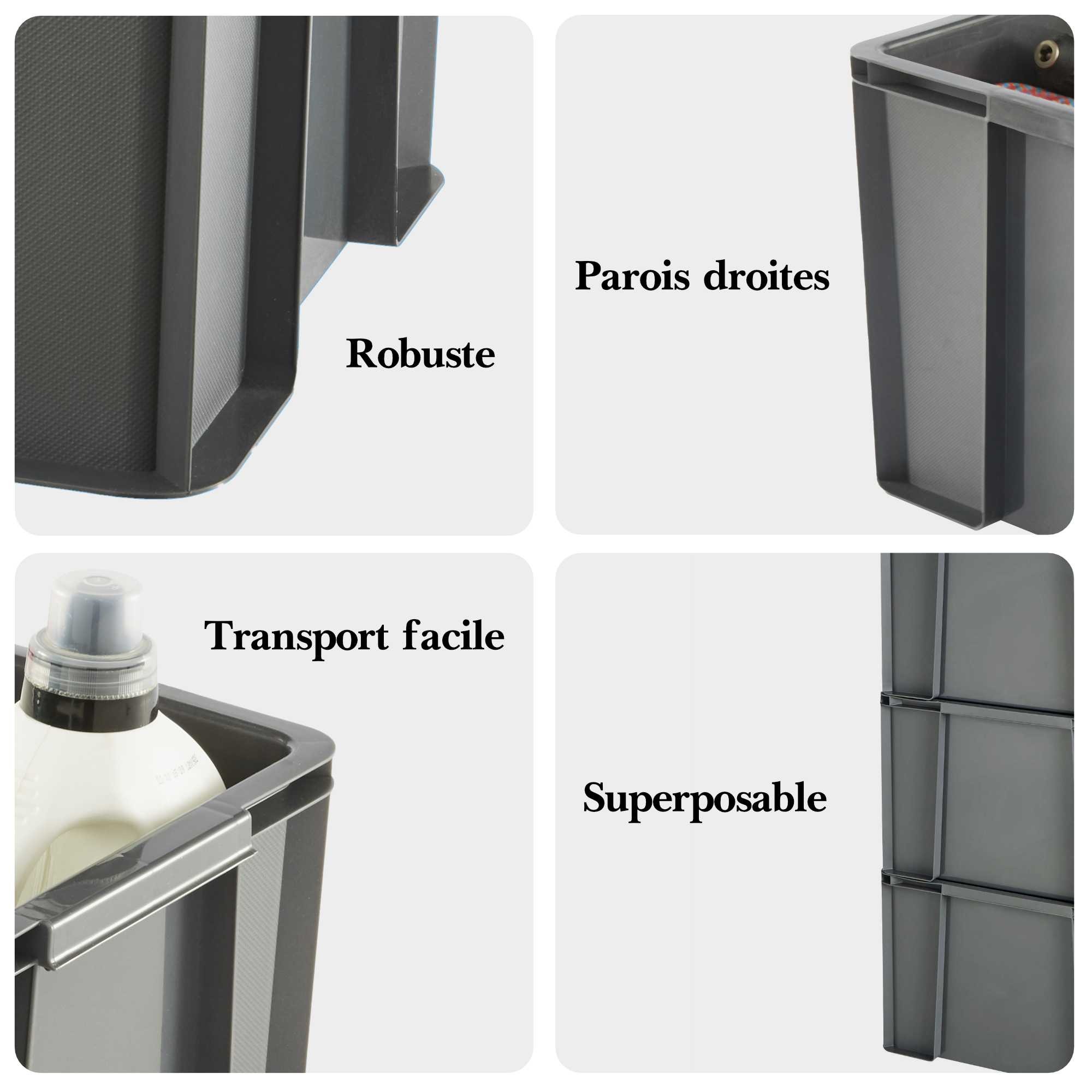 Lot de 3 bacs de rangement plastique robustes et renforcés 45L MASTER BOX - gris - 3
