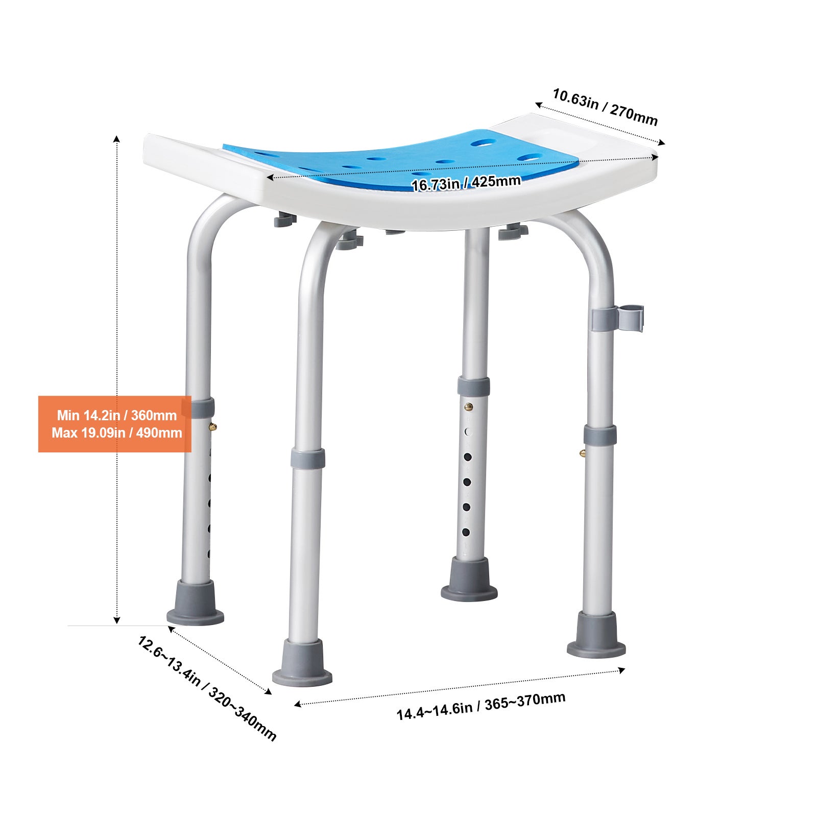 Silla de ducha ajustable,SucceBuy taburete antideslizante,capacidad 158,8 kg,ideal para personas mayores y discapacitadas - 2
