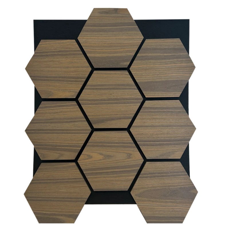 Juego de 4 paneles acústicos de pared hexagonales con acabado teca