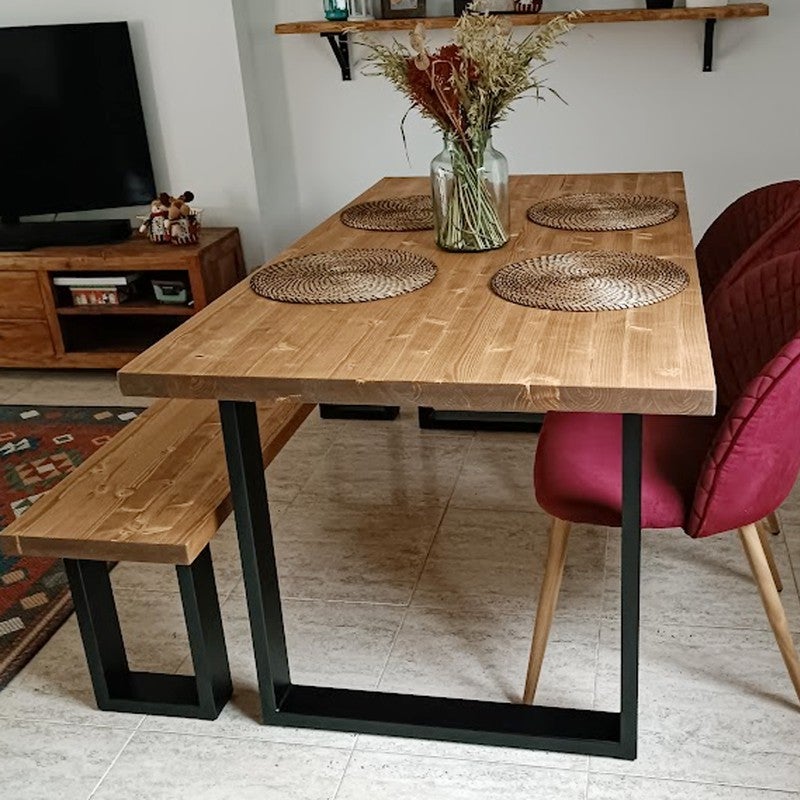 BLENOM Banc en bois massif durable Araés Noyer bord droit 180x33x45cm UN - 5