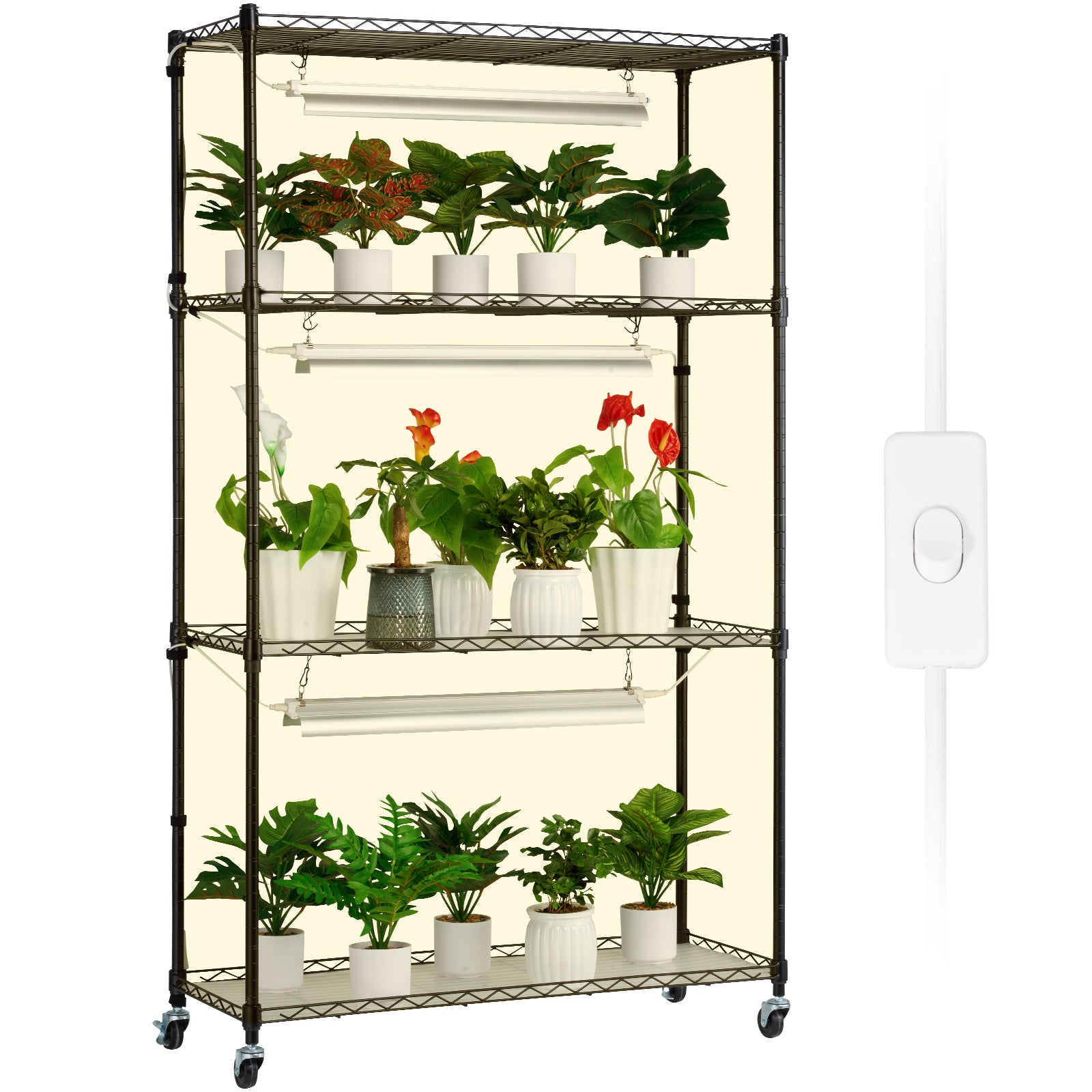COSTWAY Étagère à Fleurs en Métal 7 Niveaux Porte Plantes en Forme de Demi-lune avec Dispositif Anti-renversement 60x30x155CM Blanc - Jardin