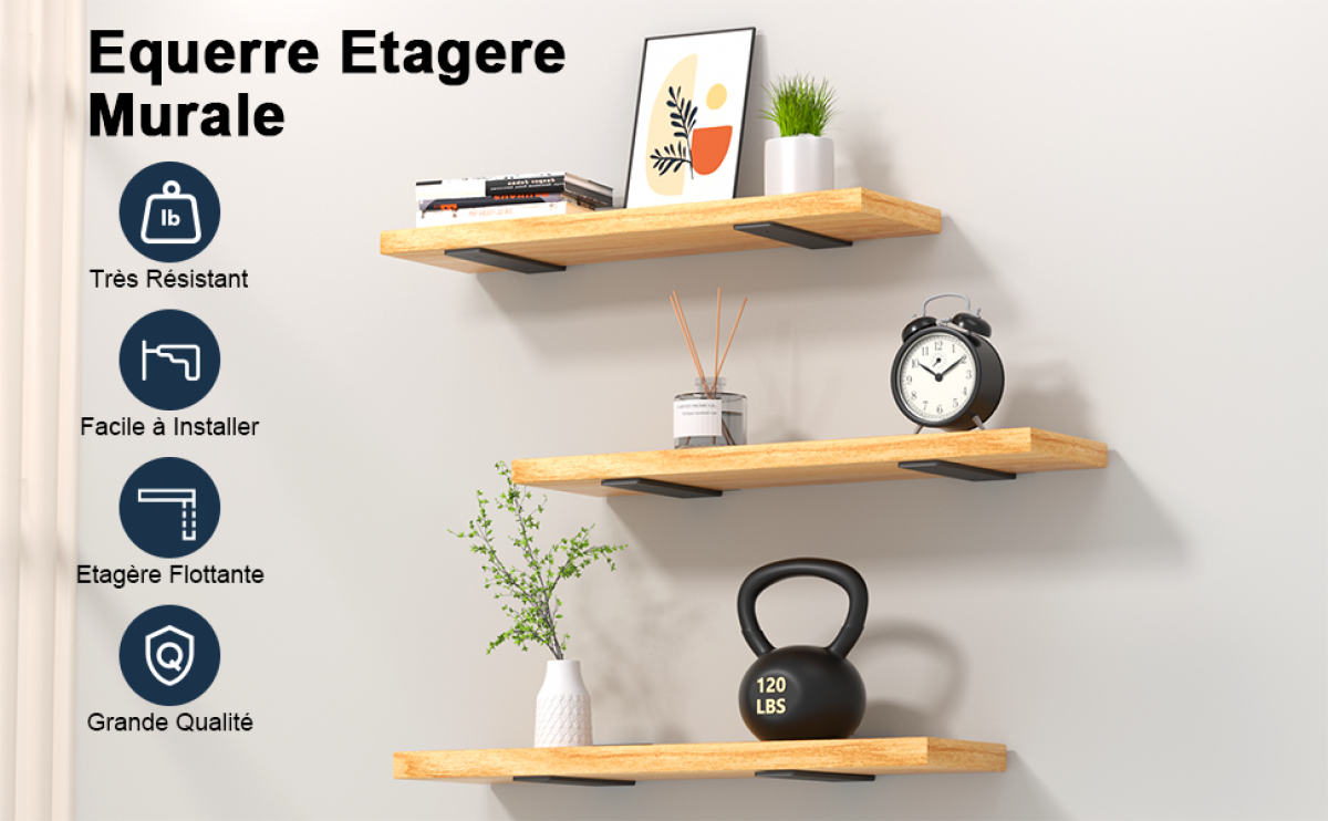 Support d'étagère murale, 2 pièces, support robuste de 15 cm, épaisseur de 5 mm, support d'étagère noir - 5
