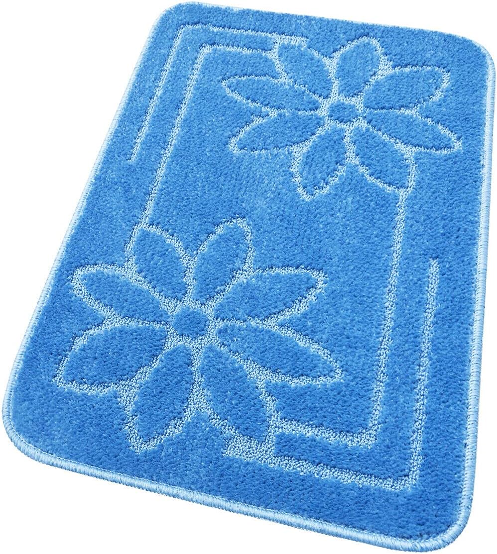 Mata łazienkowa Antypoślizgowy Absorbent 50x110 Cm Stokrotki Jednolity Kolor Błękitny