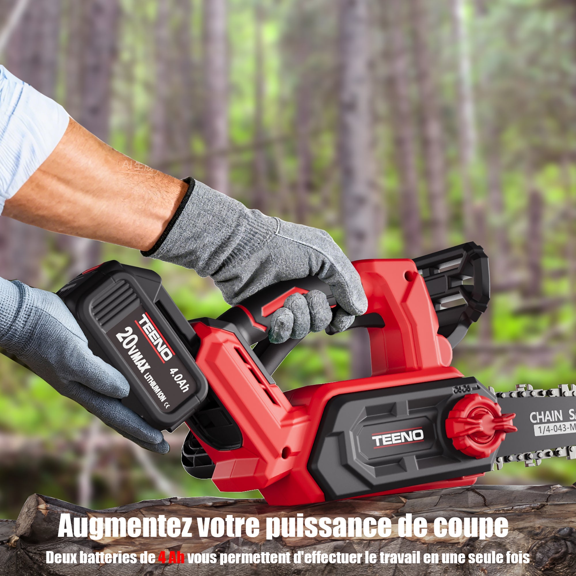 TEENO Tronçonneuse électrique sans fil à moteur brushless de 12 pouces et 1200 W, 2 batteries de 4,0 Ah - 3