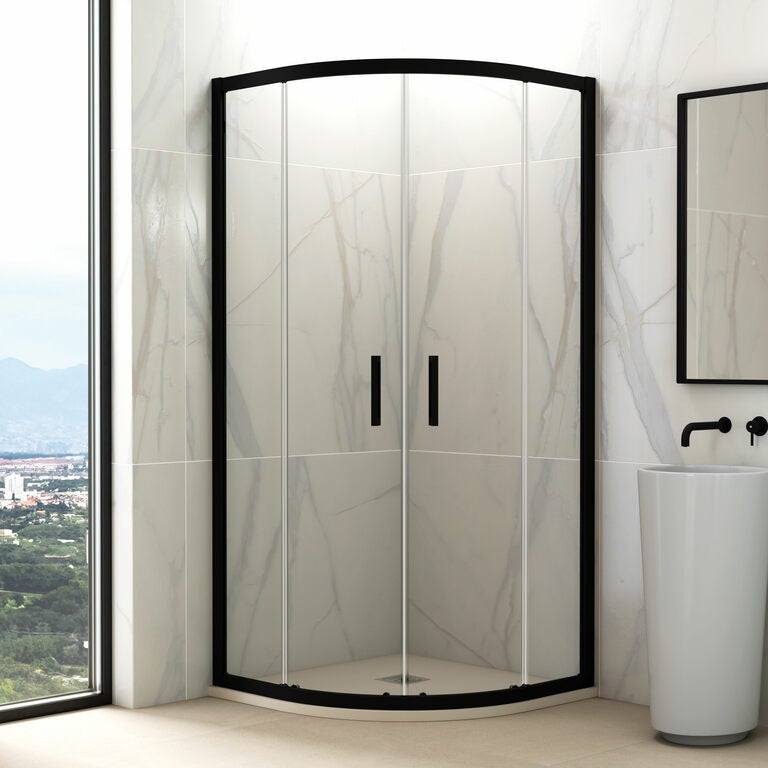 Cabină de duș semicirculară PRESTIGE 80x80 cm Radio Italiano R55 negru mat sticlă transparent
