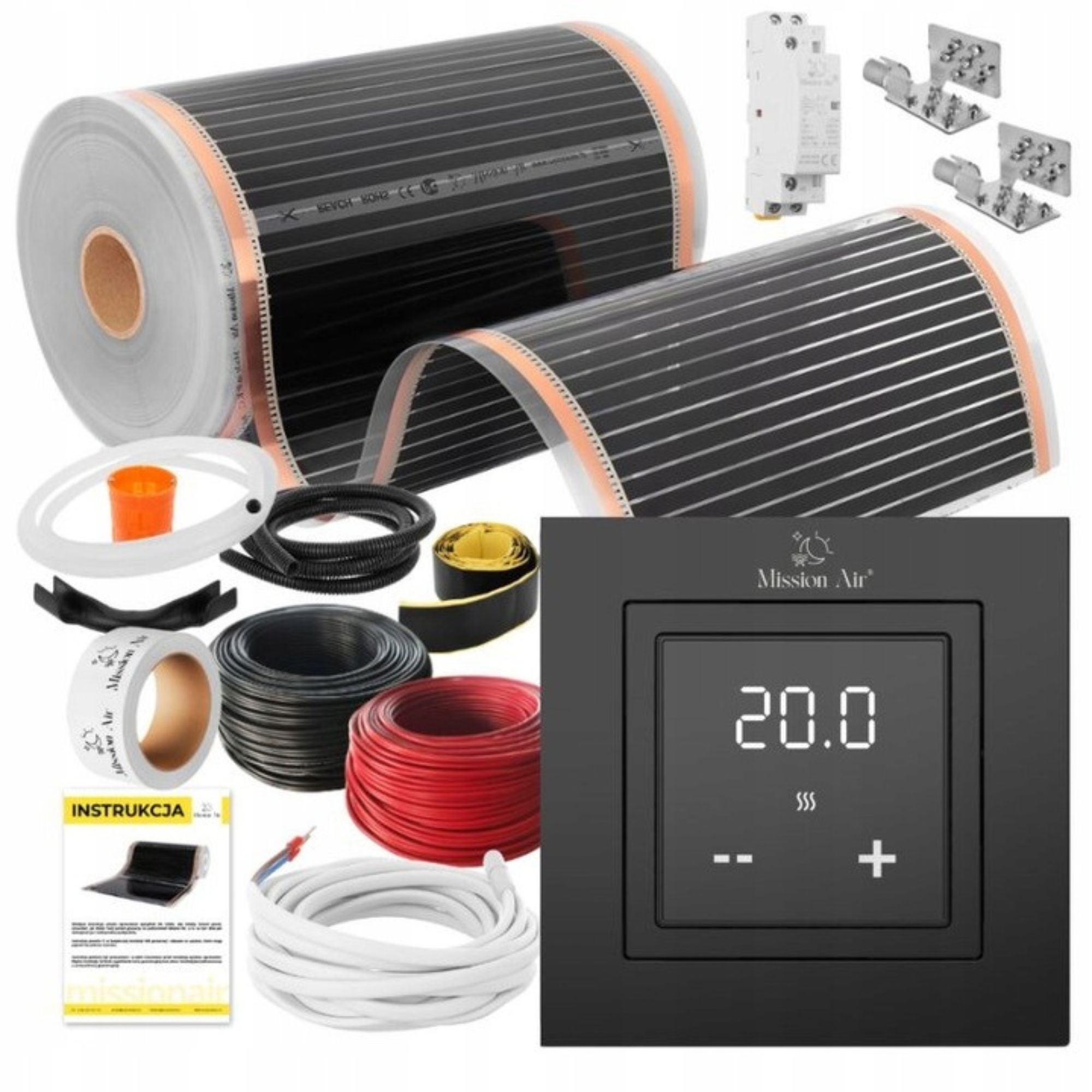 Zestaw folii grzewczych na podczerwień IR SILVER 160W 4m²,szer.50cm + Aries LCD Czarny