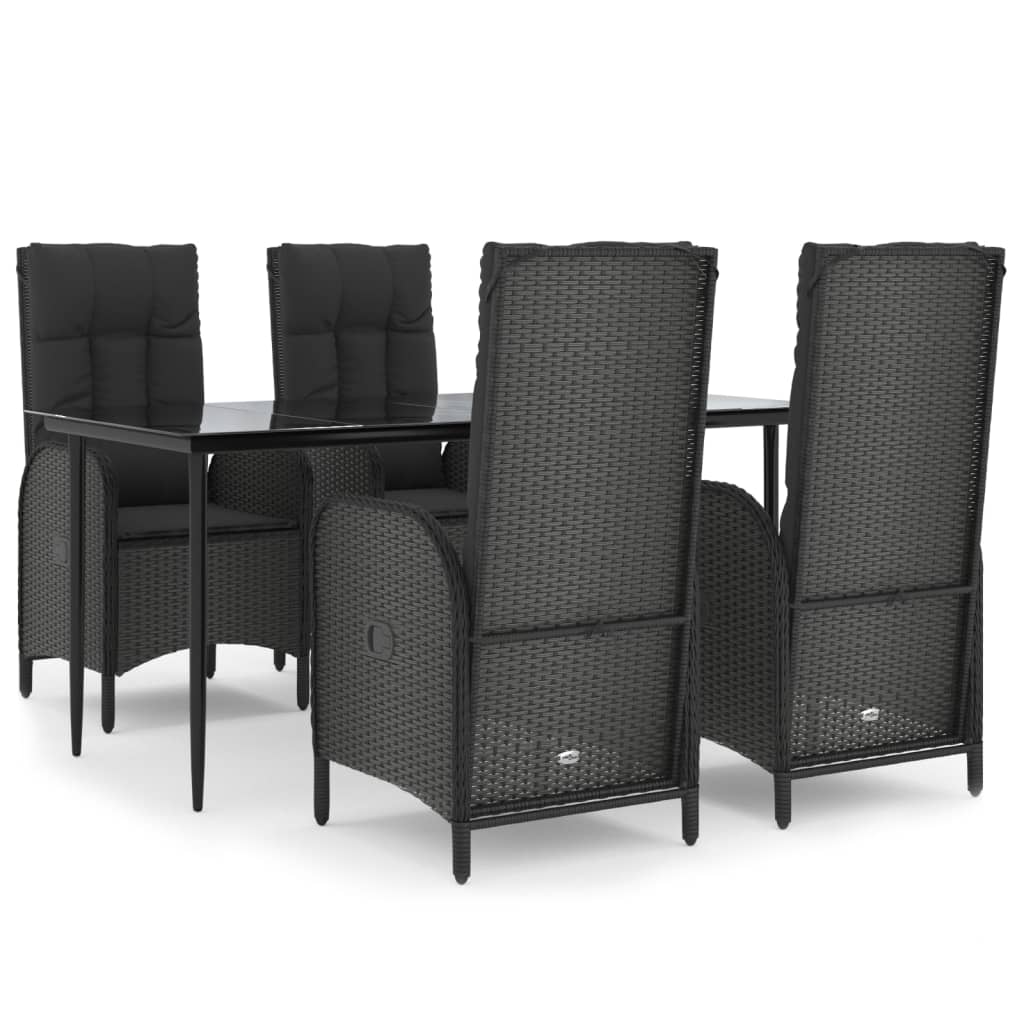 Maison Exclusive - Set da Pranzo da Giardino 5 pz Nero con Cuscini in Polyrattan - 2