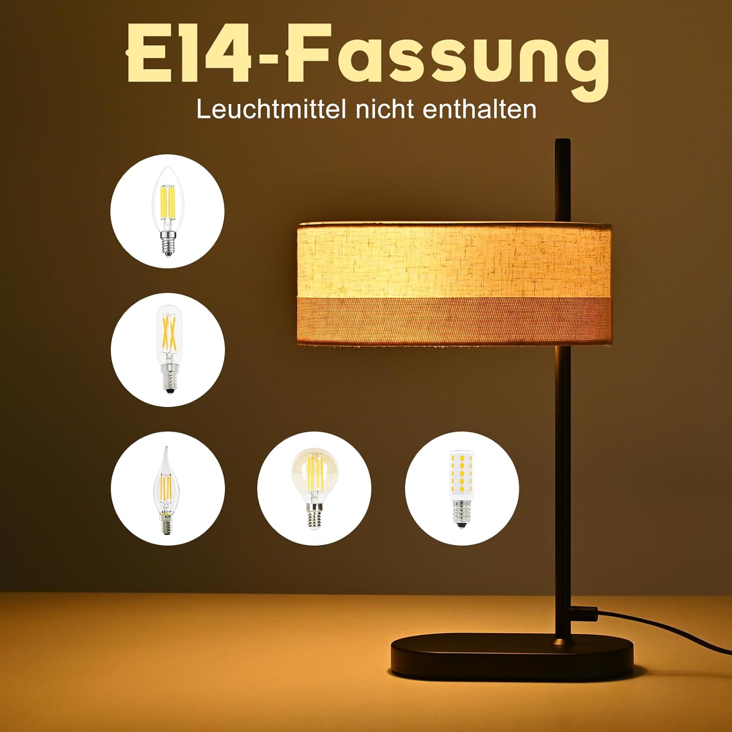 Nettlife Lampa Stołowa Vintage Czarna E14, Tkanina, Rustykalna Lampka Nocna do Sypialni Salonu (Brak żarówki) - 2