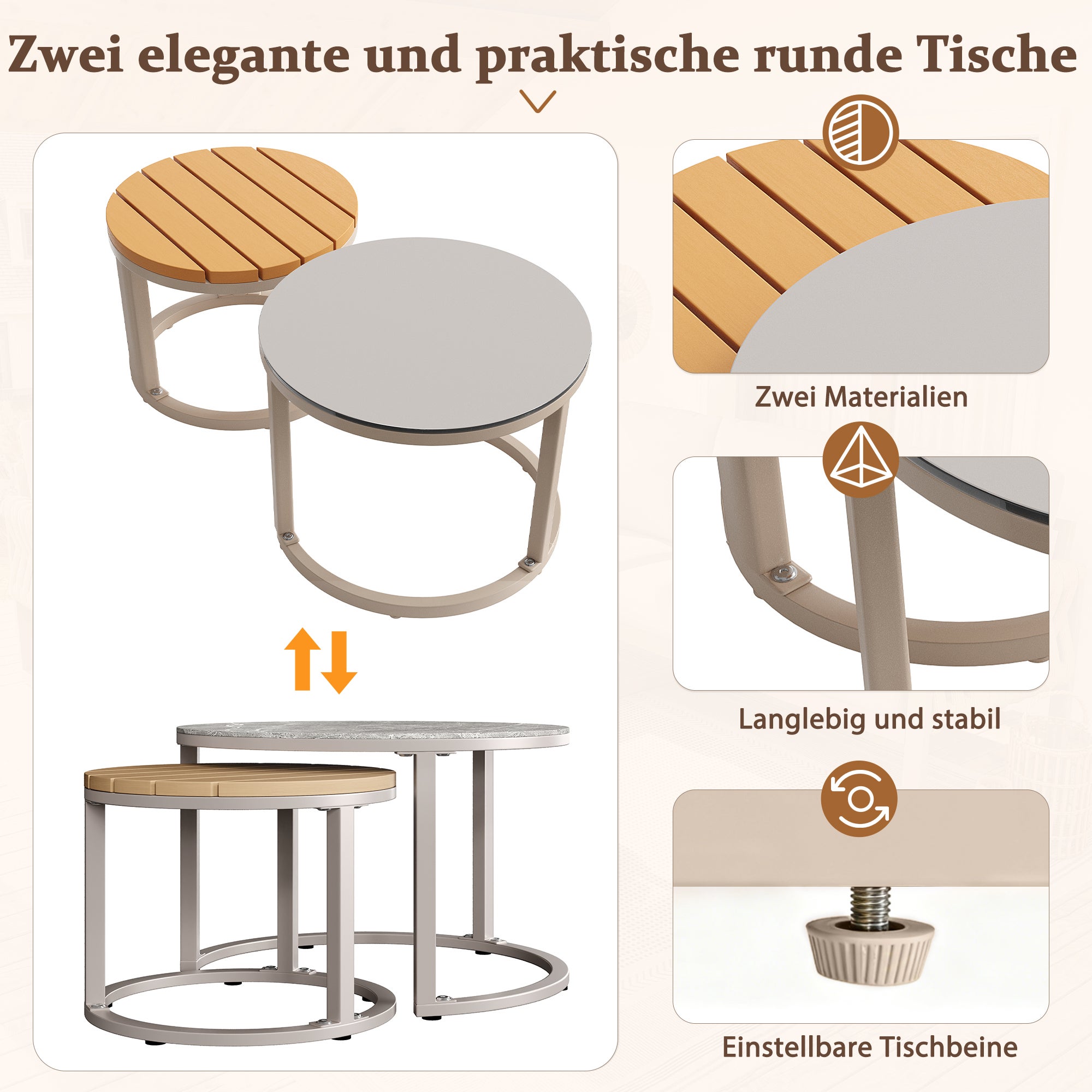Salon bas de jardin en Métal Beige 6 personnes - 9