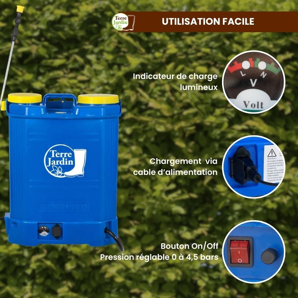 Pulvérisateur électrique pression réglable - Autonomie 4h rechargeable - 16 L - Pression Réglable 4,5 bar - 5