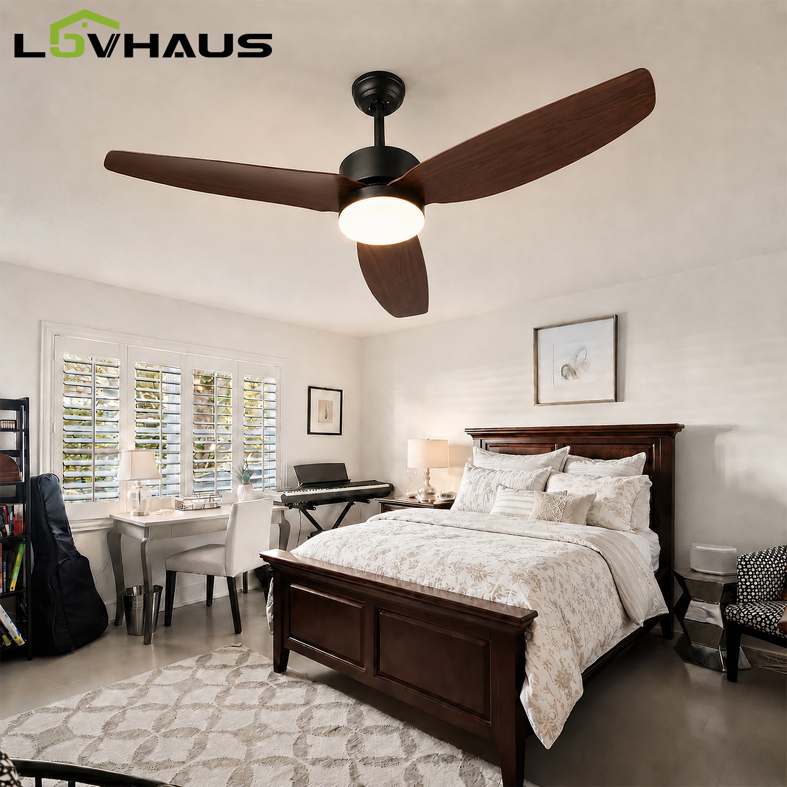 Ventilateur de Plafond avec Lampe Moteur DC Réversible Été Hiver — free download