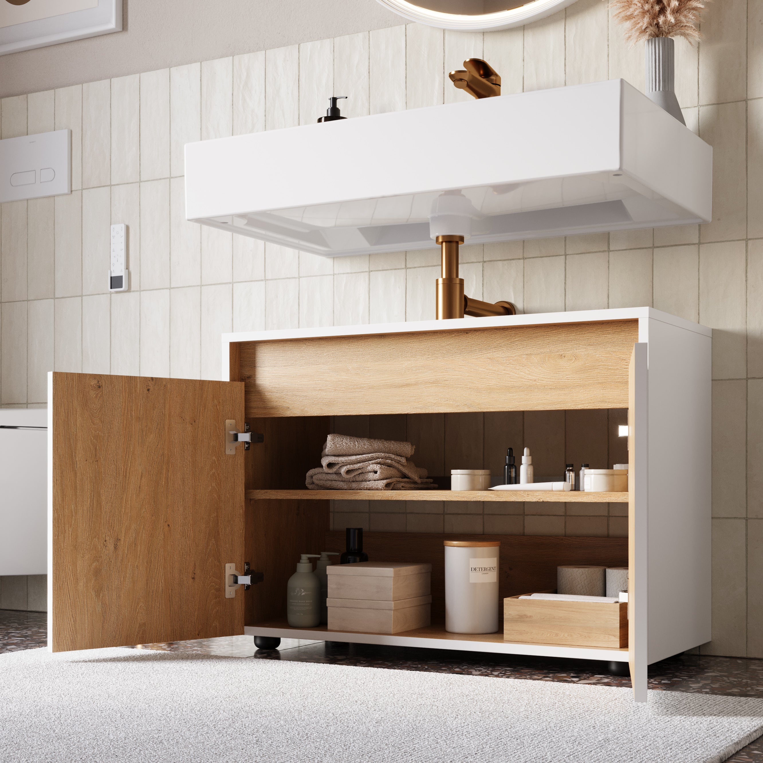 BERNSTEIN - Meuble sous vasque à poser MDF Blanc mat 80x35x54cm (LxPxH) + 2 portes - BELDIVO - 4