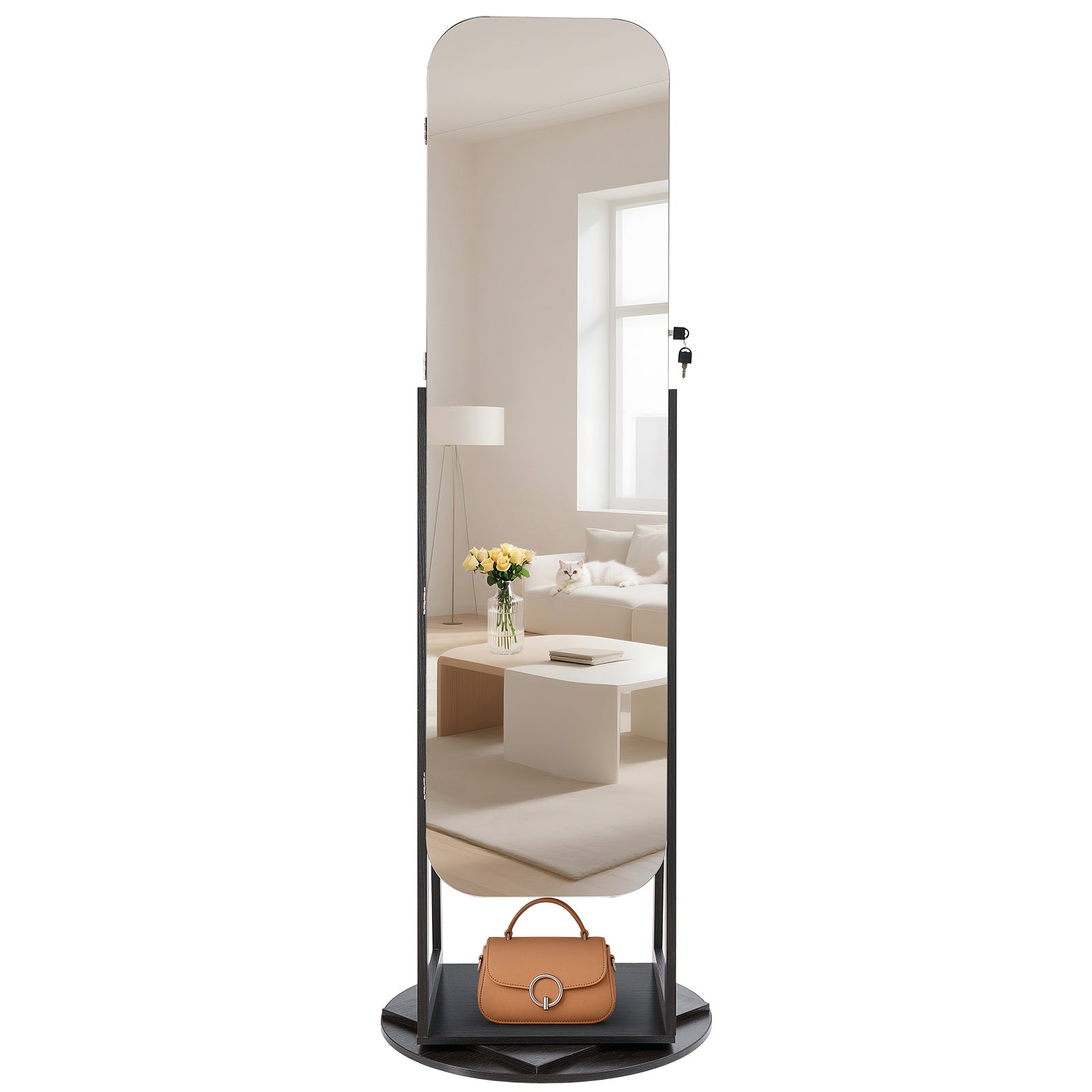 Armoire à Bijoux Pivotante VEVOR 360°, sur Pied 1600 mm avec Miroir Pleine Longueur, Rangement & Porte Verrouillable à 2 Clés, Pochettes Accessoires - 9