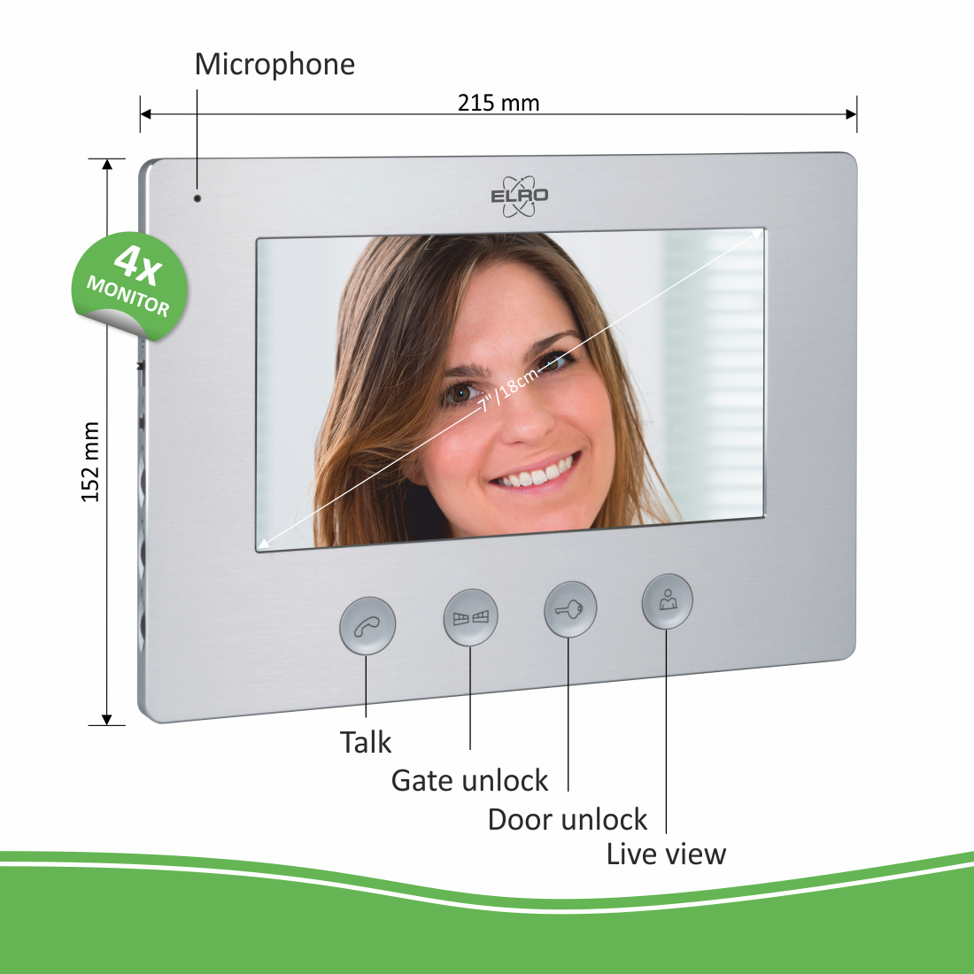 ELRO DV477W4 Interphone de Porte Vidéo 4 Familles avec écran 4 couleurs - Caméra avec Vision Nocturne - Technique 4 Fils - 16 Sonneries - Gris - 5