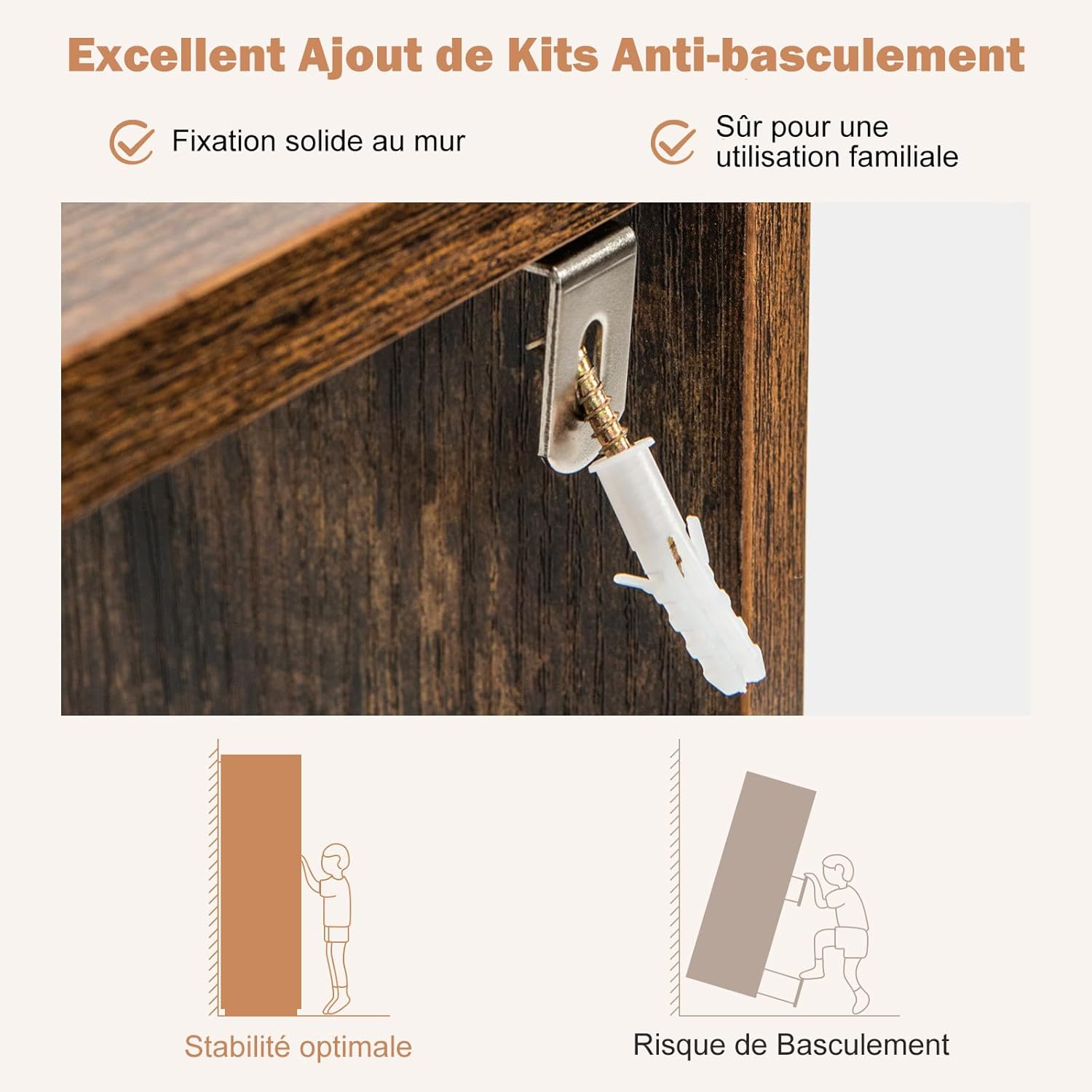 Bibliothèque Meuble de Rangement, Étagère Bureau en Bois pour Salon 70 x 20 x 120 CM, 9 Étagère Cube Ouverte, Kit Anti-basculement (Café) - 6