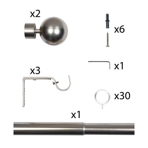 Bastone per tende color argento estensibile con terminale Sfera, 160–300 cm, installazione a parete - 3