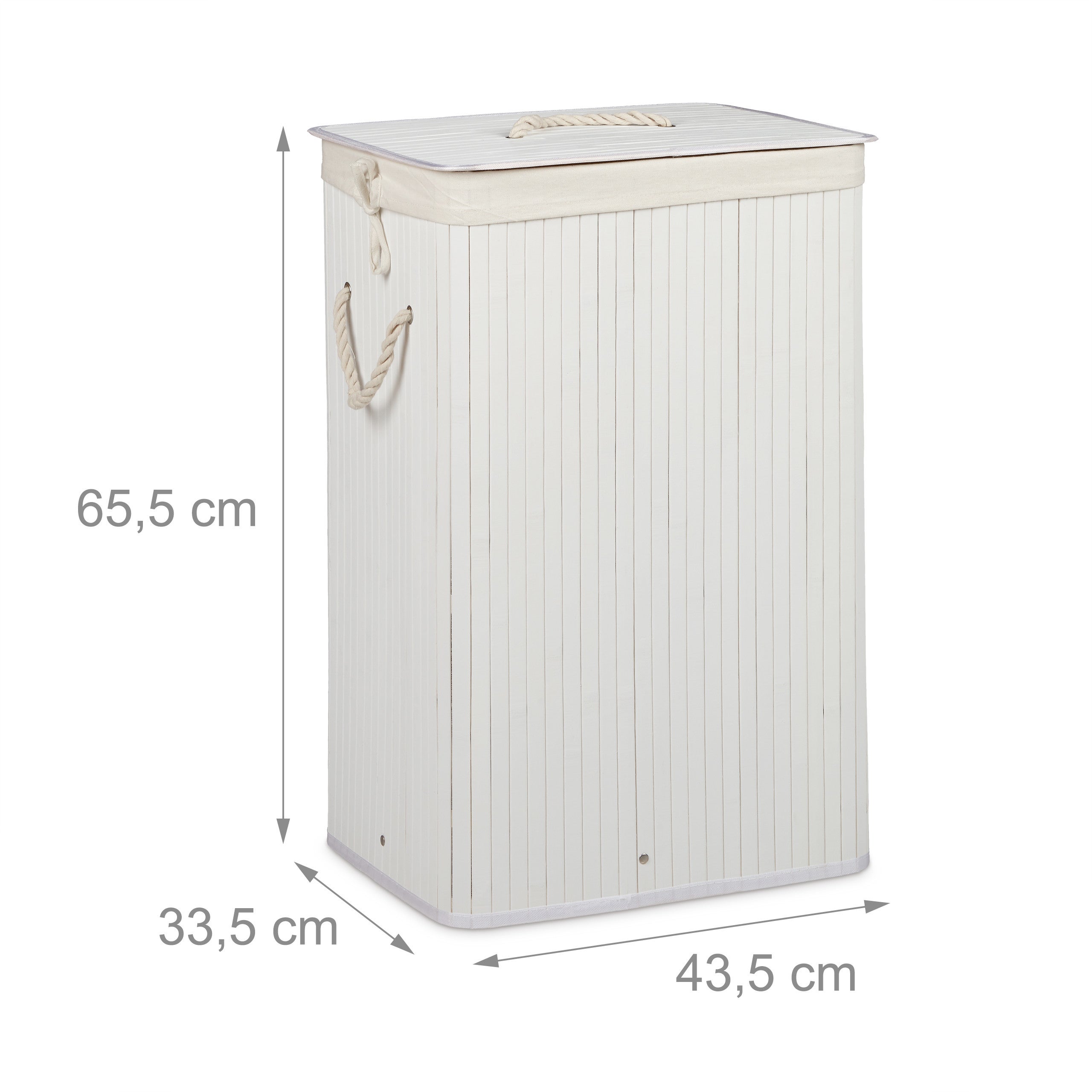 Panier à linge bambou, lot de 2, corbeille linge pliante, 83L, sac intérieur coton, 65,5 x 43,5 x 33,5 cm, blanc - 4