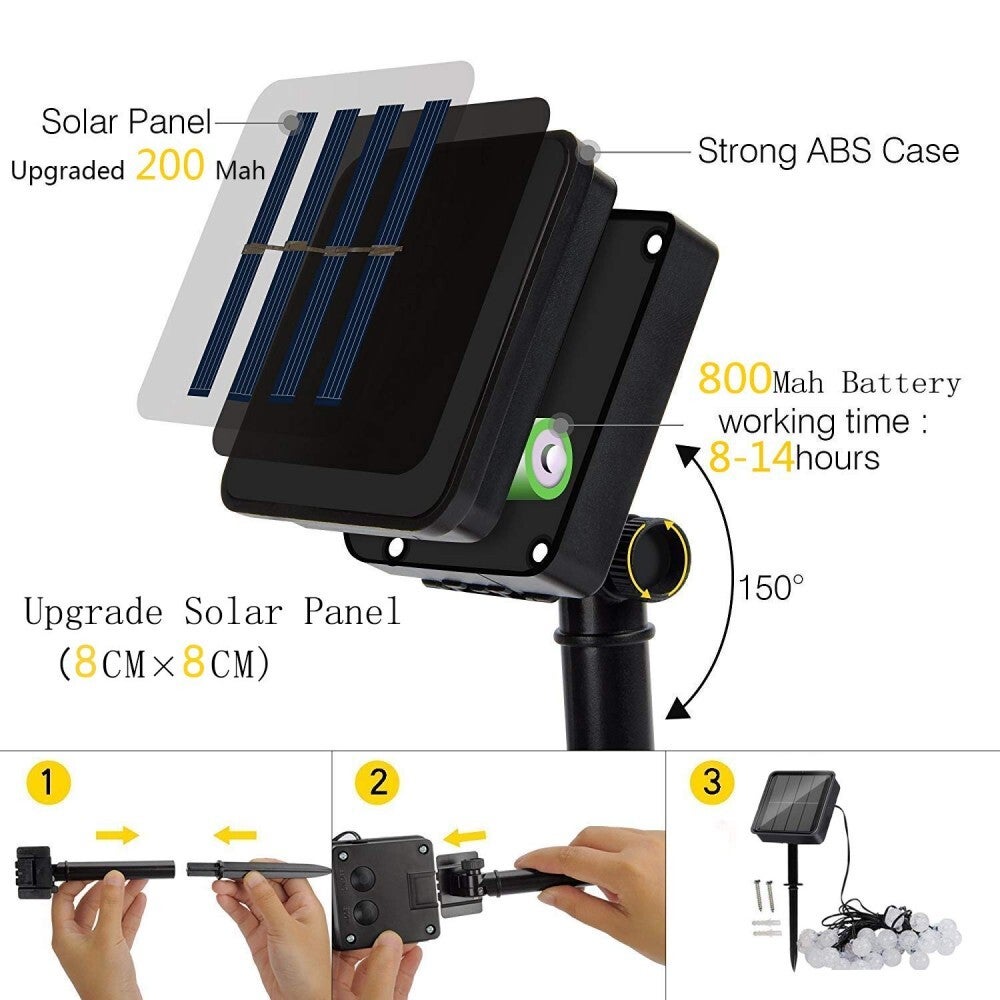 Guirlande lumineuse solaire à 50 LED - étanche, 8 modes d’éclairage - pour intérieur/extérieur, 7 m (multicolore) - 8