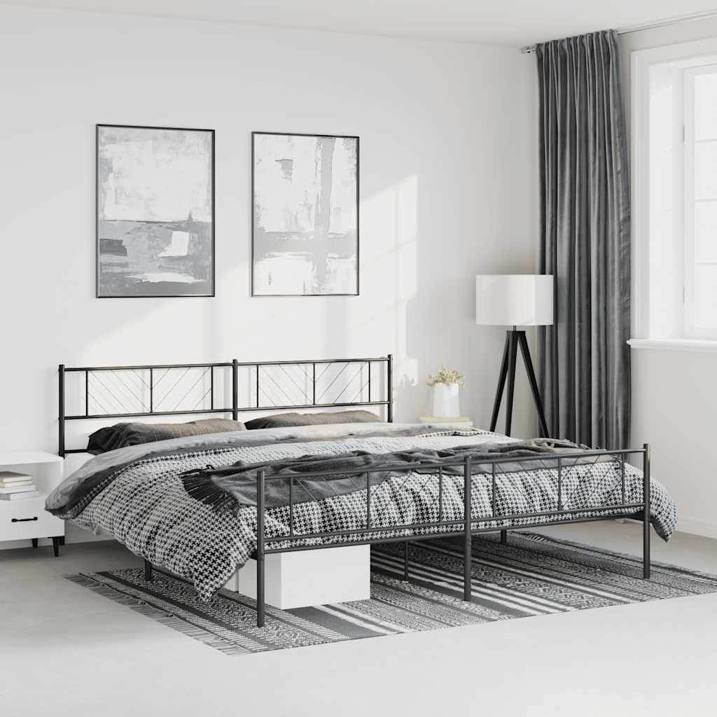 vidaXL Estructura de cama cabecero y estribo metal negro 193x203 cm - 3