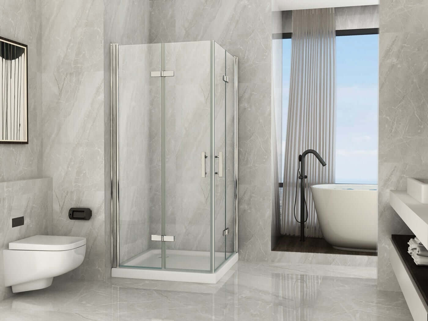 Box Douche 90x90 Cm 2 Portes Coulissantes – Paroi De Douche, Modèle Acquario (HDC00086)
