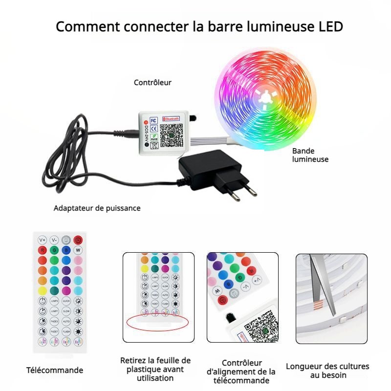 Ruban LED RVB, 20 m - 320 LED, Bandeau lumineux à couleurs changeantes, synchronisé avec la musique, avec télécommande et application de contrôle - 5