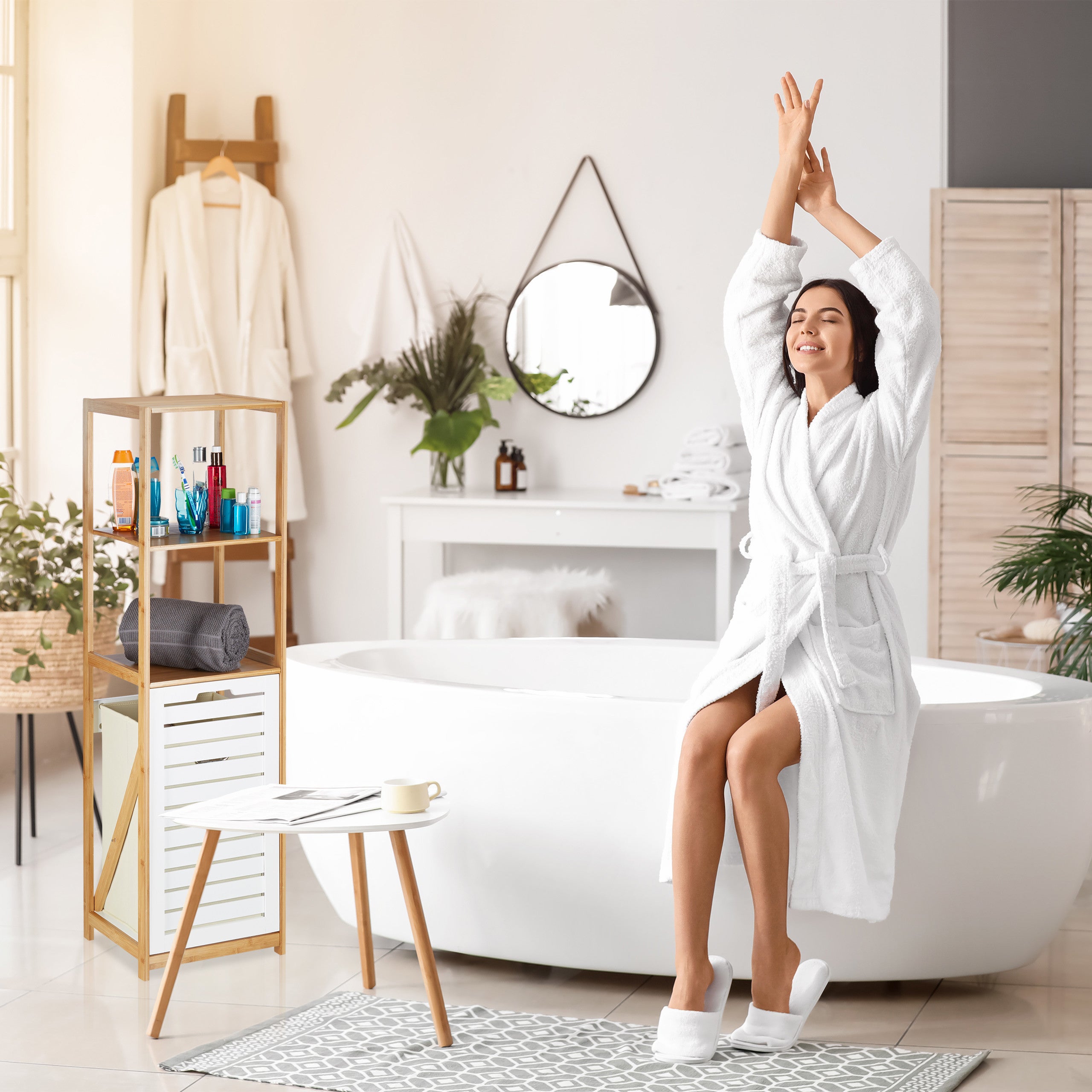 Portasciugamani A Scala Relaxdays In Bambù | Con Cesto 40L | Naturale Grigio | H 139 X L 43.5 X P 33 Cm - Foto 12