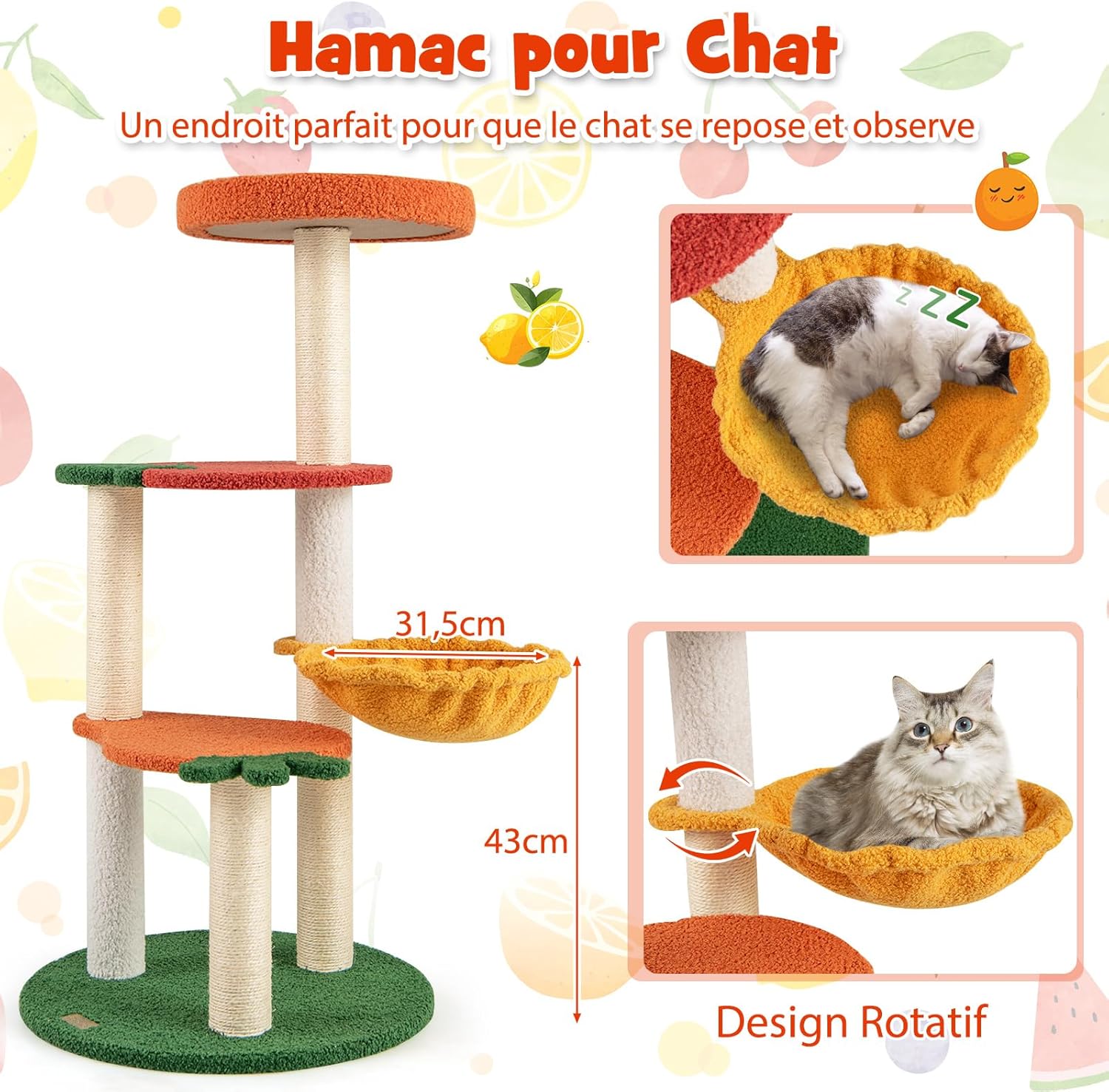 Arbre a Chat Bois 99,5 cm, Arbre a Chat Design à 4 Niveaux, 4 Poteaux à Griffer en Sisal, 4 Plateformes, Polaire Teddy, 48,5 x 48,5 x 99,5 cm - 6