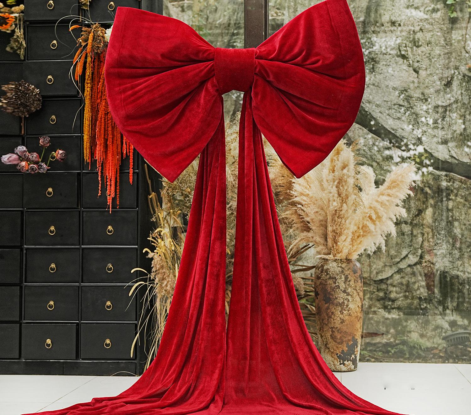 Decorazione a fiocco oversize,fiocco per albero di Natale,fiocco per decorazione sala matrimonio,fiocco in velluto 50x38 cm(con strascico di 3 metri) - 7