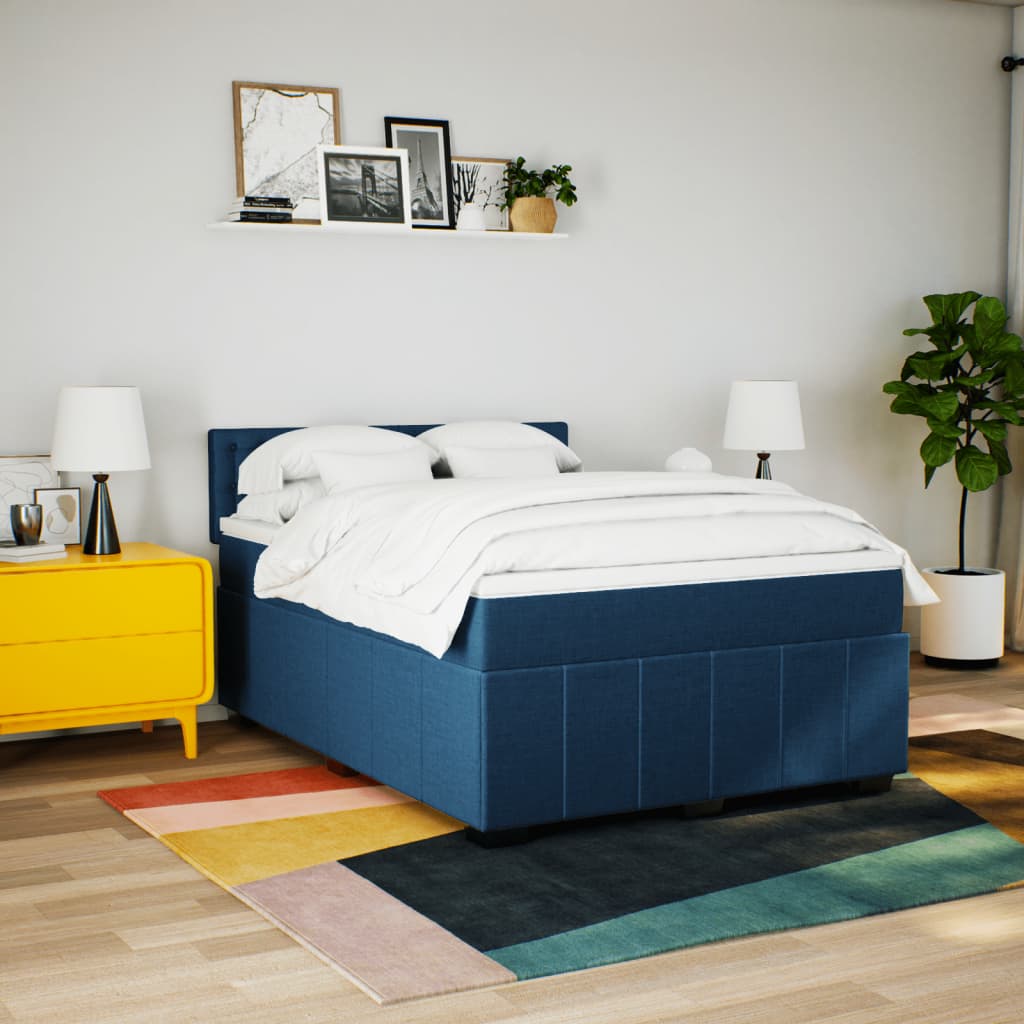 Sommier à lattes de lit avec matelas Bleu 160x200 cm Tissu - 3