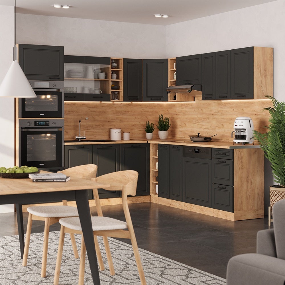 Vicco Cuisine en angle R-Line, Anthracite campagne/Chêne de force doré, 247 x 237 cm, PT Chêne - 5