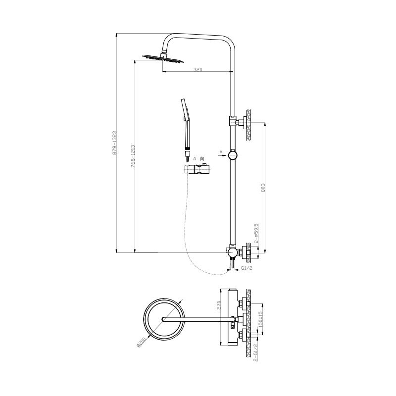 Colonne de douche avec mitigeur mécanique + Douche de tête 200mm + Douchette 3 jets, Noir mat (SATSSPKC) - 5