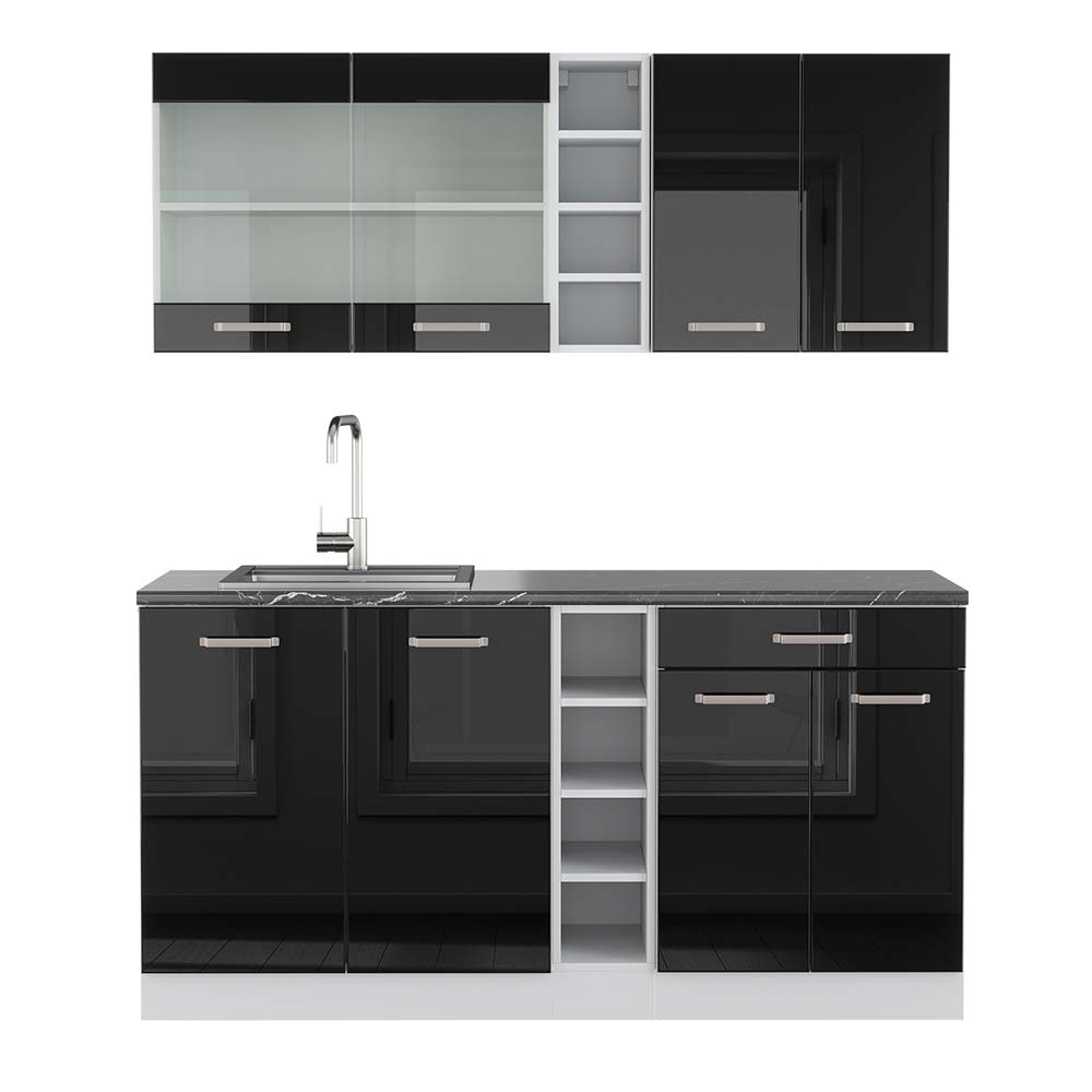 Vicco Pojedyncza kuchnia R-Line, Czarny wysoki połysk/biały, 160 cm , BP Antracyt
