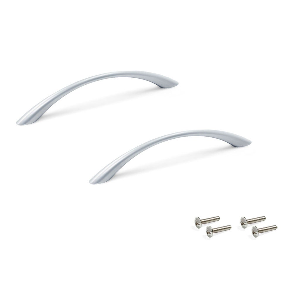 Zestaw 2 uchwytów meblowych - Gałki do szuflad ze śrubami - Długość 125 mm, odległość między środkami 96 mm - Zamak - Wykończenie aluminiowe - Do komó