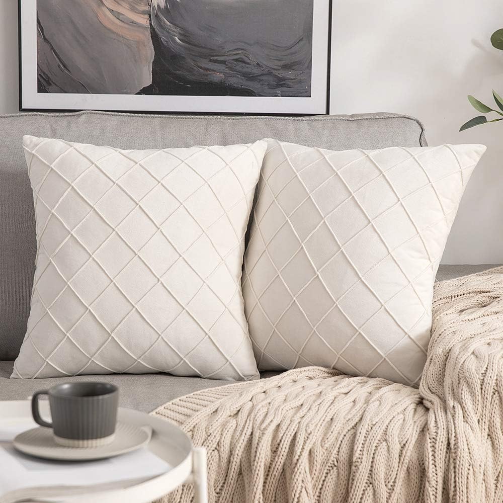 Zestaw 2 poszewek na poduszki 45x45 cm z weluru z wypukłą kratką, kwadratowe poszewki na poduszki w stylu europejskim, dekoracyjne do