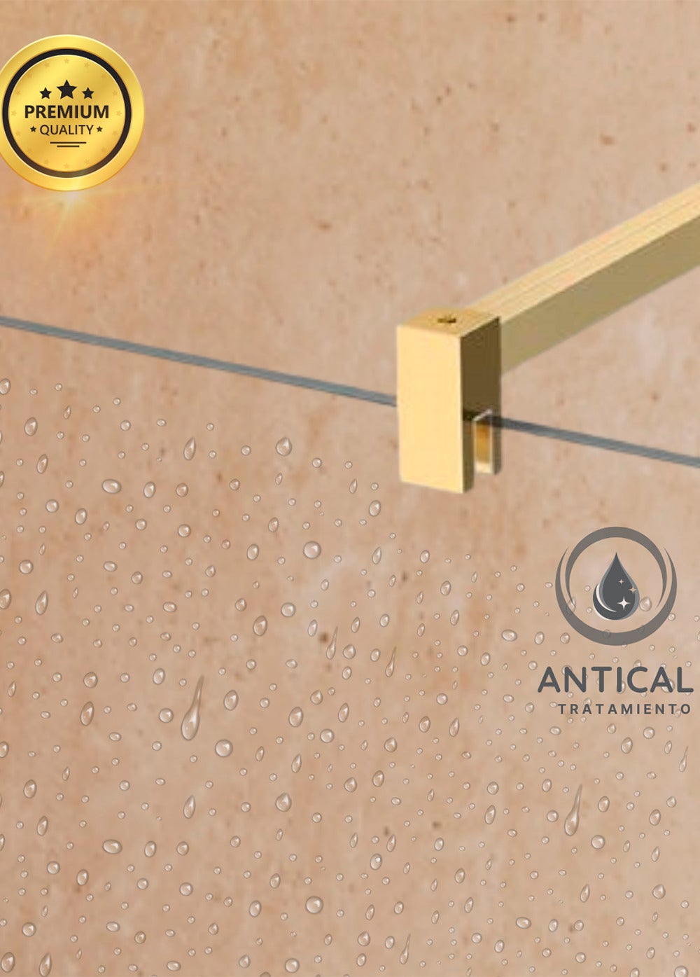 SOULHOME Painel de duche folha fixa, fácil instalação Vidro de segurança anti-calcário de 8 mm, 120 cm de largura x 200 cm de altura, perfil Dourado - 4