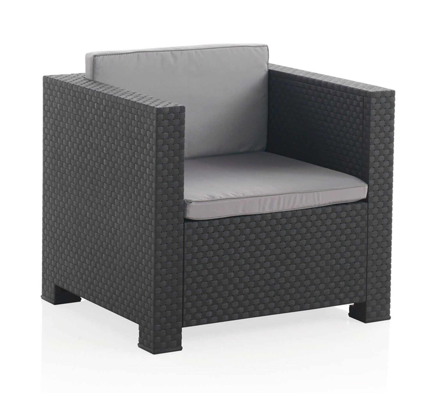 Salon de Jardin de 4 places en résine tressée anthracite (2 fauteuils + 2 poufs + table basse) - 2