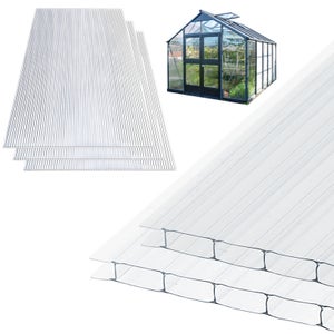 Lot De 14 Plaques Alvéolaires En Polycarbonate 4mm - 60,5x121 Cm, Transparent, 10,25 M² Total - Pour Serre, Abri, éclairage