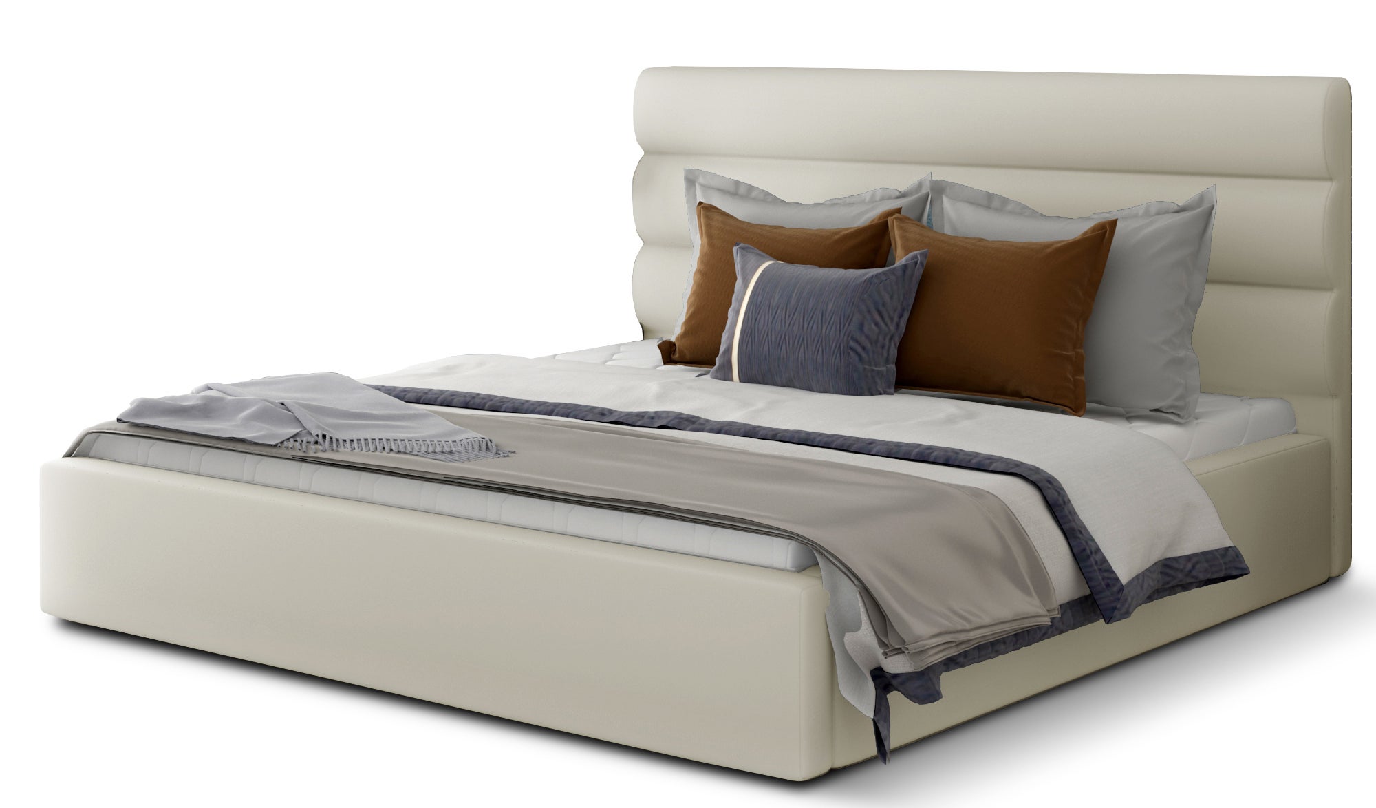 Lit design simili cuir beige clair Klarina - 4 tailles-160x200 | Leroy