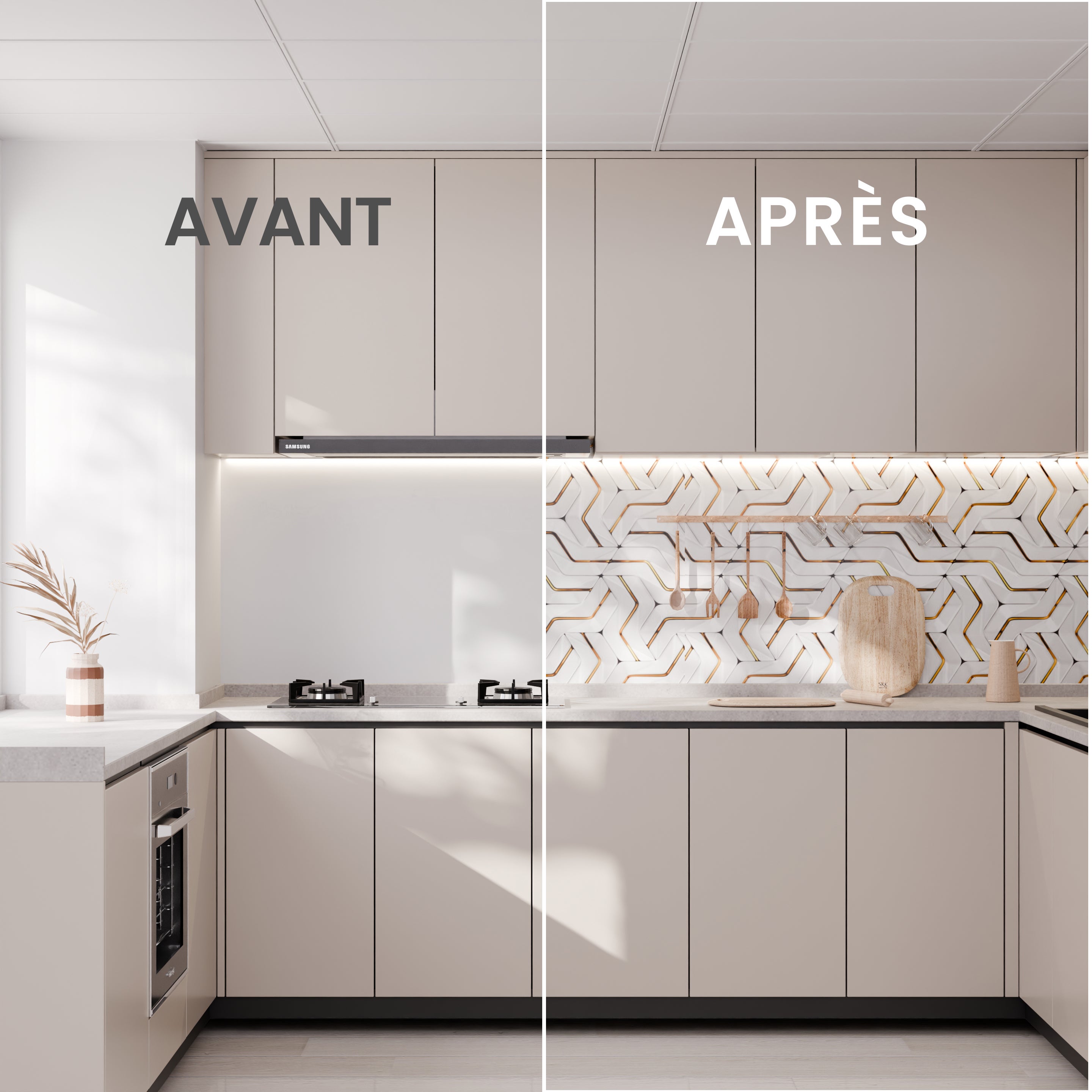 Panneau Mural – Blanc Or Hexagon – Effet Marbre – 250x120x0.3CM - 3