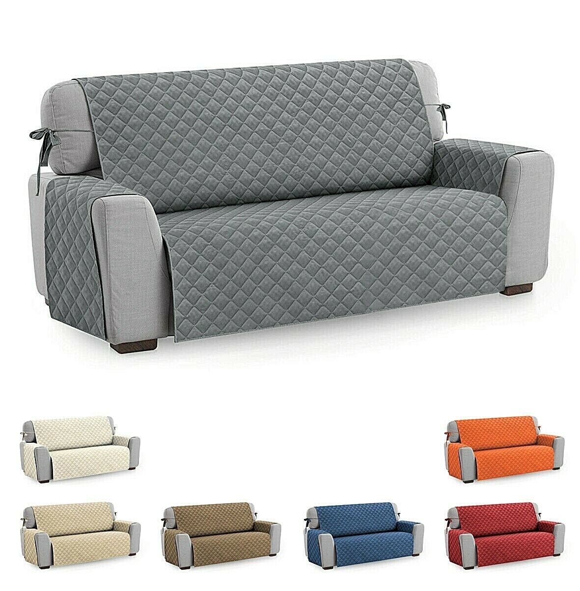 Housse de canapé Matelassée 3 Places Douce Protégez Sofa Fauteuil Couleur unie Crème - 3