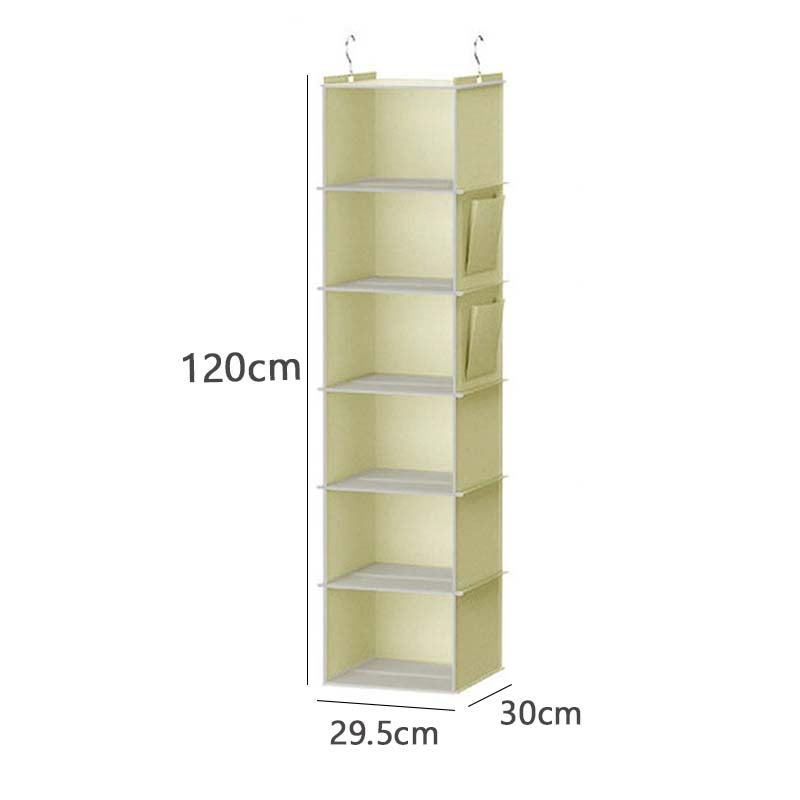 1pc Organizador de armário suspenso 6 prateleiras com bolsos laterais, saco suspenso lavável dobrável multicamadas para roupas, quarto, bege - 2