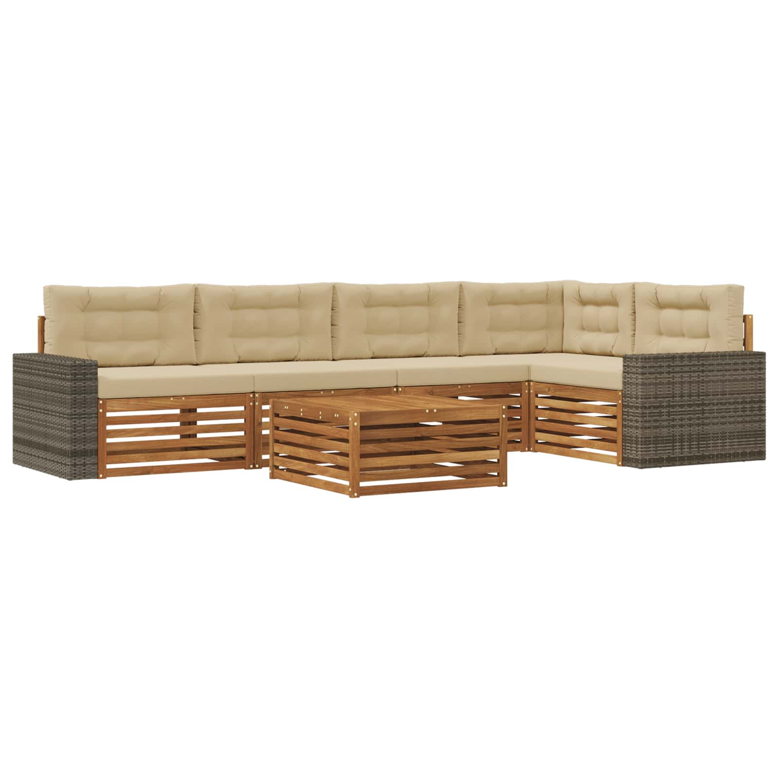 Ensemble de canapés d'extérieur 6 pièces, naturel et beige, polyester - 2