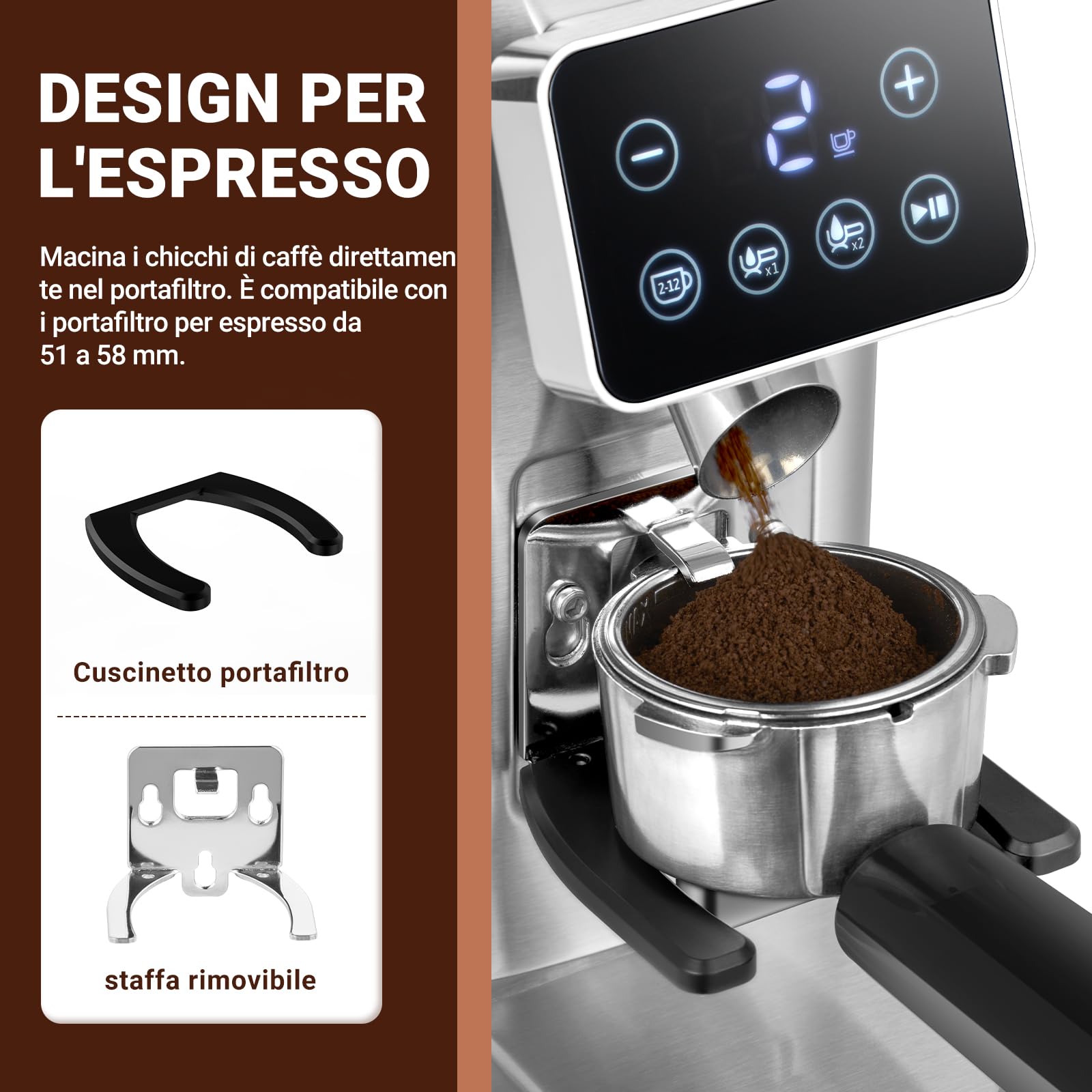 AMZCHEF Macina Caffe Elettrico con Supporto Staccabile e Contenitore | Pannello Touch LCD | 24 Impostazioni Macinatura Regolabile Macina Caffe per Esp - 3