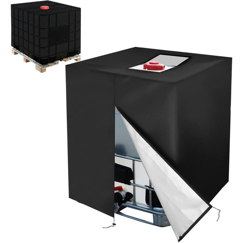 Prelată rezervor IBC 1000L 420D Neagră, Anti-UV, Anti-praf, Fermoar, 120x100x116 cm